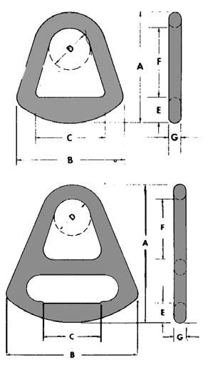 86 SECTION 4-SYNTHETIC SLINGS Web Sling Hardware Aluminum Triangles & Chokers Aluminum Triangle Fitting Specifications Size A B C D E F G Approx Max Rec. Safe Load Min.