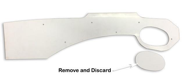3 Remove and discard the perforated section from the guard panel template (item 38) as shown.