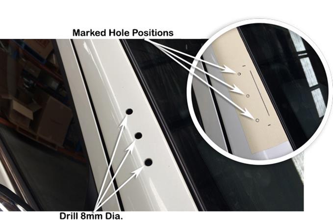 9 Drill a pilot hole at each of the three marked hole positions.