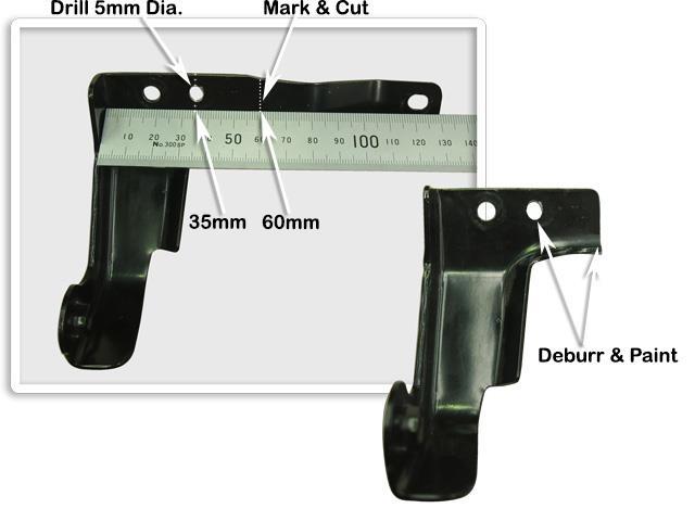 14 Measure and mark a line approximately 60mm down from the underside of the air cleaner mounting bracket. Using a body saw, cut-off the lower section of the bracket as shown.