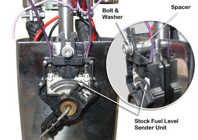 10 Install the stock fuel level sender unit with a spacer (Item 21S) as shown to the fuel pump