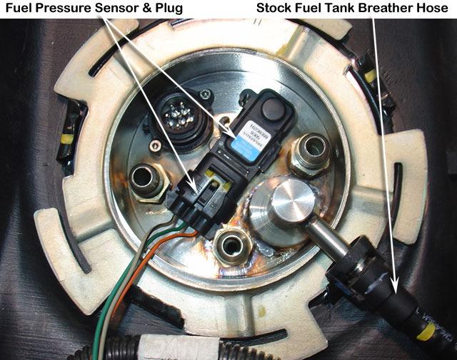 17 Plug the stock pressure wiring loom into the fuel pressure sensor