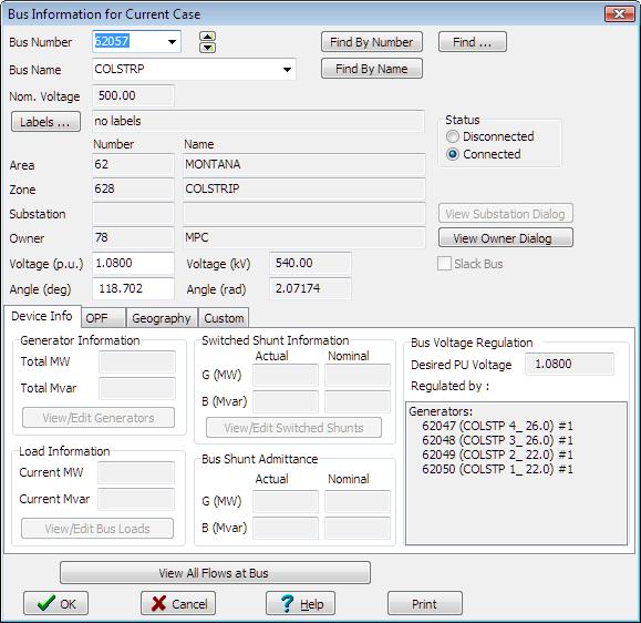 Power Flow Solution: Solution Diagnosis Aids Displays for showing