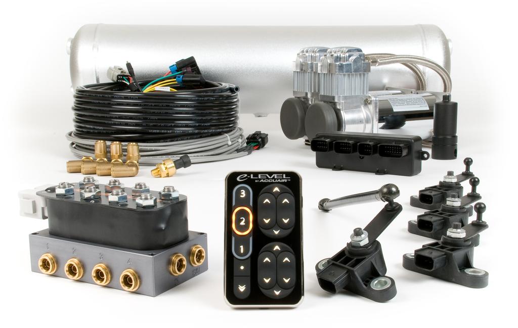 Shown: AA-AMP2-TPAD-EN The e-level Air Management Packages (AMP) bring together all of the highest quality components available to operate your Air Springs in one easy to order part number.