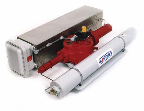 When fail-safe operation is required, hydraulic energy is drawn from the self-contained accumulator storage unit and operates the actuator.