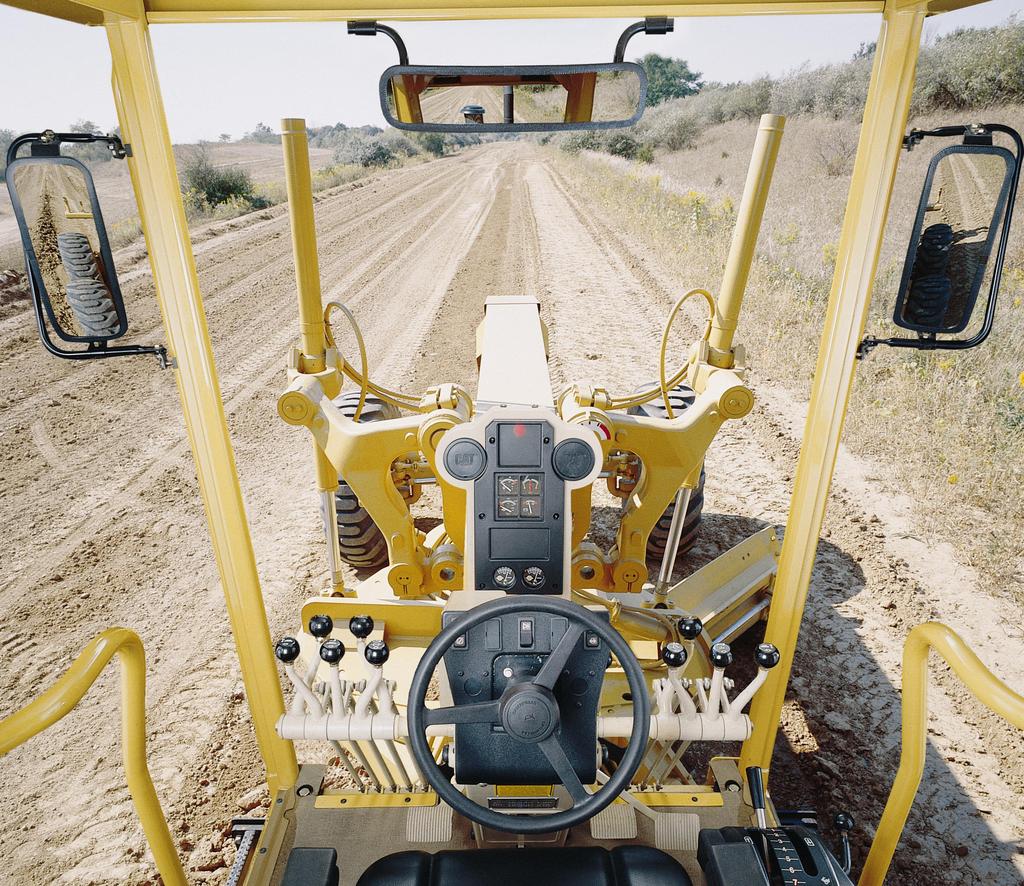 Excellent visibility helps improve operator confidence and productivity in all grader applications. The wellpositioned blade linkage provides an unobstructed view of the moldboard and front tires.
