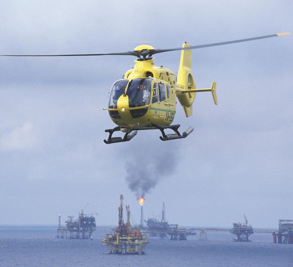 008 H135 Oil and Gas missions The H135 s excellent outside visibility, exceptional maneuverability, long-range capability, twin-engine OEI and Cat A performance, high safety level and easy cabin