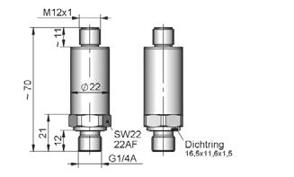 .30 V DC signal output Handling and operation Installation The pressure transducers are screwed into a nozzle or a T-piece in the pipework. The seal is made by means of the integrated ED sealing ring.