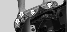 Front Turn Signal, Sidemarker and Daytime Running Lamps A. Sidemarker Lamp B. Retainer Clip C. Front Turn Signal Lamp D. Daytime Running Lamp 1.