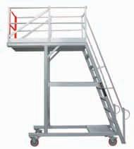 through the front of the platform Full guardrailing and gates for operator safety 200mm fully braked, heavy duty castors for easy maneuvering code