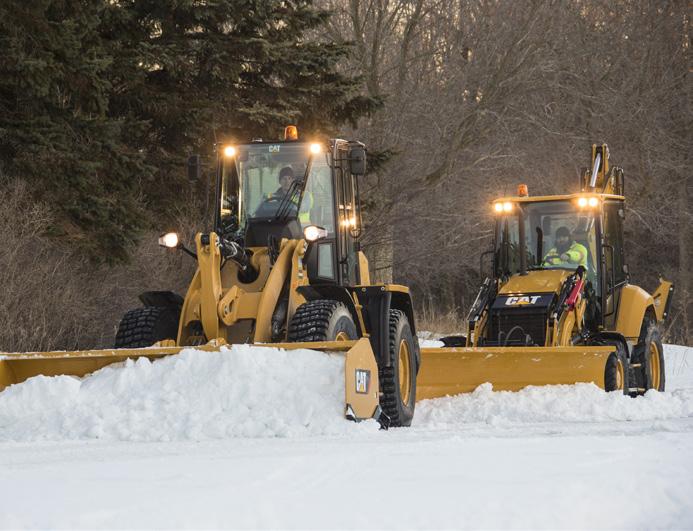 SNOW AND ICE ATTACHMENTS CONVERT CAT MACHINE POWER INTO CLEARING POWER Cat Skid Steer Loaders, Multi Terrain Loaders, Compact Track Loaders, Compact Wheel Loaders, Backhoe Loaders and Small Wheel