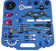 Kit contains important tools for: - locking the camshaft and crankshaft - assembly and removal of fuel injection pump and water pump - tensioning and changing of the timing belt - belt pulley and