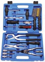 Assembly Tool Set All purpose set includes following tools: 1. Brake spring pliers with movable claw for riveted and glued brake linings 2.