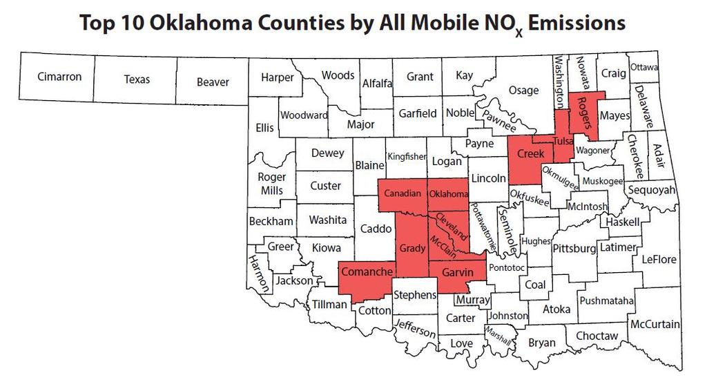 The National Emissions Inventory can be used to identify Oklahoma counties with the most mobile NOx emissions.