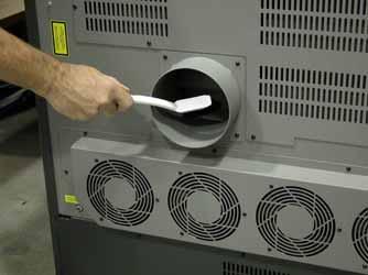 Periodically remove the duct from the back of the machine and clean both exhaust ports. Inspect and clean your exhaust fan and the duct work connected to it.