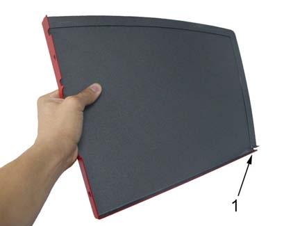 Slide the side cover, by placing the palm of your hand against it, to the rear of the machine (1).