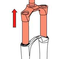 Insert spring (2) and the preload tube (1) in the left leg.