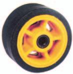 Trailers Press-On s - Lube Fitting - Tapered Roller brg. - Cast Iron Center - Steel Rim with Vulcanized Tread - Thick, Replaceable Rubber or Poly Tread. - Sealed Bearings - 8 3/8 Hub - Weight 155 lbs.