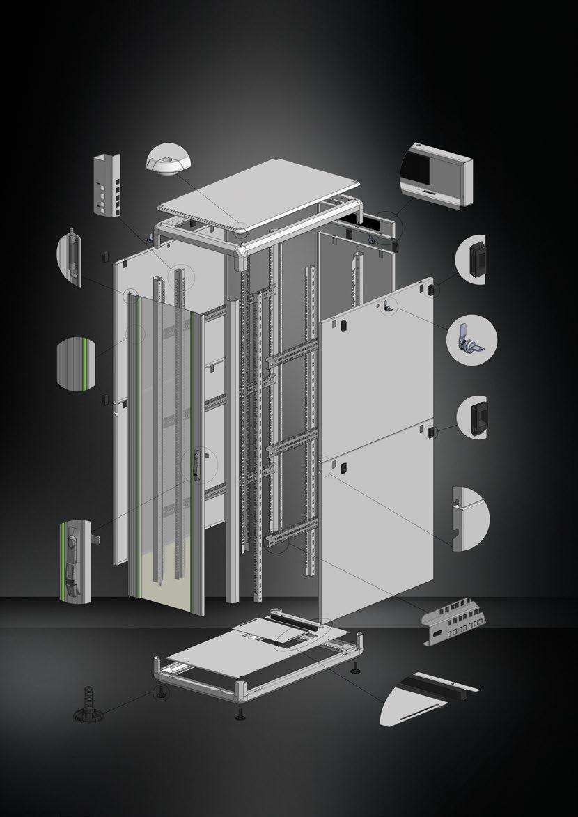 600 x 00 FREE STANDING CABINET EXPLODED VIEW D: 00mm D: 00mm Roof Corner rails Brushed cable entry point (rear top/rear bottom) Spring Loaded hinge Barrel locking Aluminum extruded glass door frame
