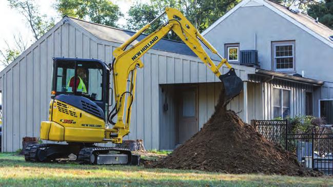 13 Big digging power in tight spaces The center swing boom/arm combination of New Holland compact excavators mean you can dig, fill and grade right next to