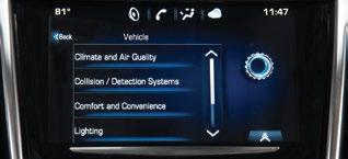 VEHICLE PERSONALIZATION NAVIGATION The Vehicle Settings menu may include Climate and Air Quality; Collision/Detection Systems; Comfort and Convenience; Lighting; Power Door Locks; and Remote Lock,