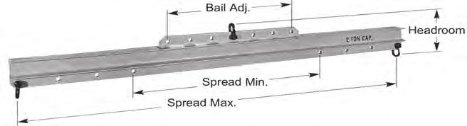 7 Adjustable Lifting Beam (ALB17) Adjust bail for unbalanced load " spread adjustments Shackles included OPTIONS Pair of swivel hooks - Code S*