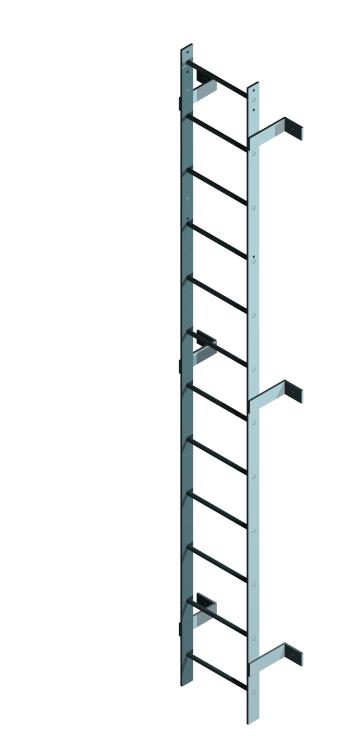 All fixing brackets are drilled M14 for 12 mm fixings. Wall fixing brackets allow the ladder to sit 150 mm from the wall.