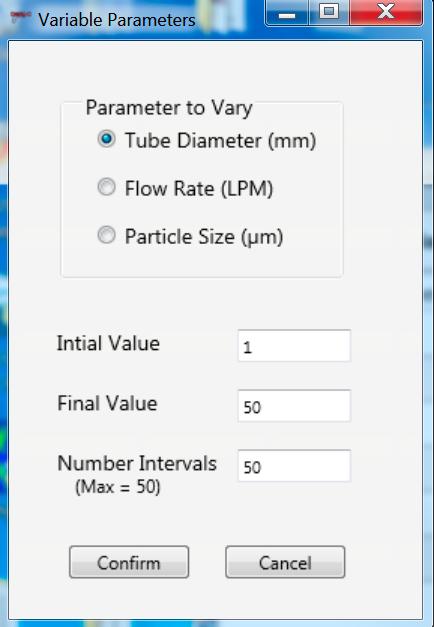 Figure 15: Variable parameters form To perform a study, the user would select the study desired by clicking the appropriate radio button.