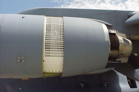Cascade thrust reverser on the C-17 While cascades are more often used to redirect the flow through the bypass fan, a clam shell reverses the flow through the nozzle of a turbofan or turbojet engine.