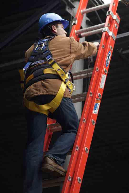 access a work area, offset them with a landing or platform between the ladders Always check for ladder stability prior to climbing X.