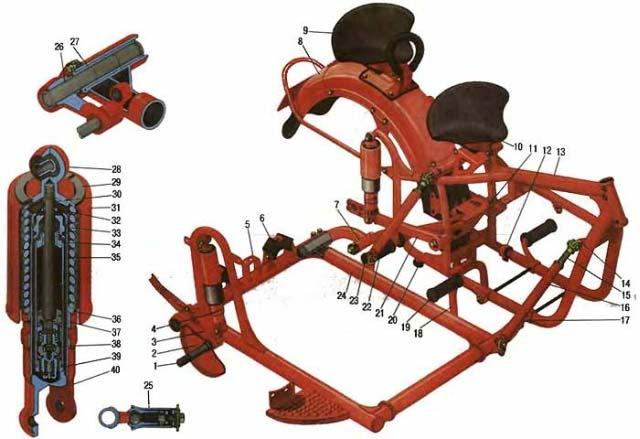 Motorcycle and Sidecar Frame. Sidecar Wheel Axle. Guard Plate 3. Pendulum Wheel Axle Lever 4. Sidecar Shock Absorber 5. Rubber Bumper 6. Rubber A-Shaped A Isolator 7. Rear Sleeve 8. rear wing 9.