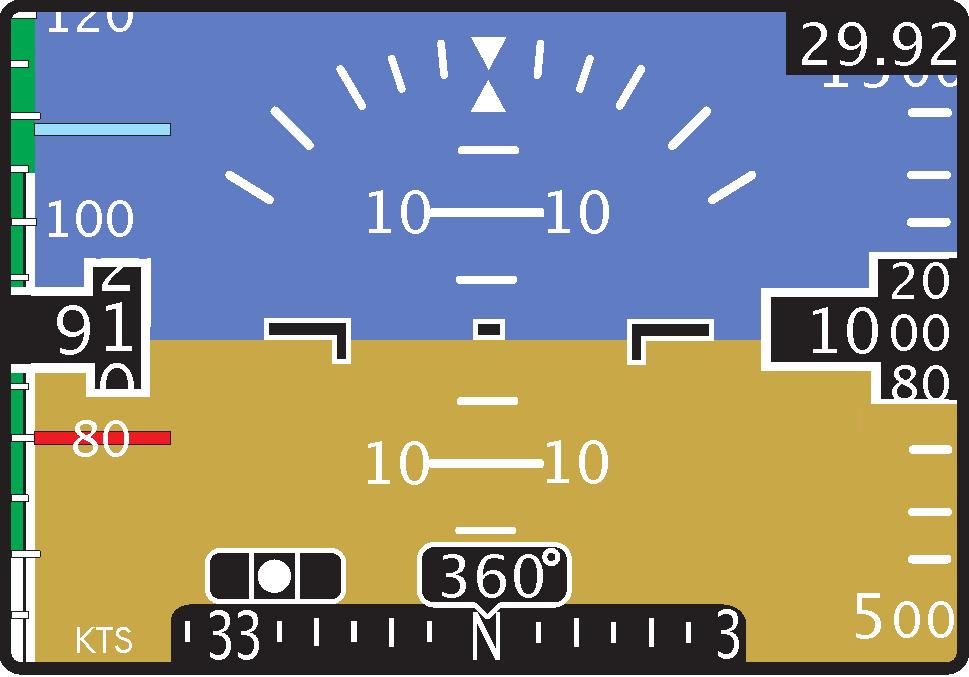 ESI-2000 Operating Instructions In-flight screen examples (Continued) Figure 3-11 depicts a display configured to show twin-engine airspeed set points, V yse and V mc (Part 23/25 aircraft).