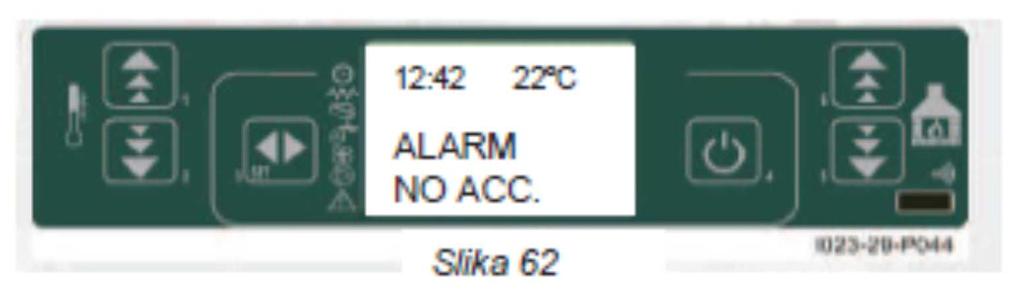 Slika 61 V času alarma se takoj aktivira postopek izklopa peči. 15.5.3. Alarm za neuspešni vklop Vključi se v primeru neuspešnega vklopa.