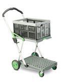 from ABS plastic and aluminium frame Foot operated brake Easy folding Upward folding load platform for large items 60kg Carrying capacity Unit weight 7.