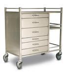 construction - Satin finish Width Depth Height* 600mm 490mm 1070mm * Height is overall including castors GD0250 - SQ Series Anaesthetic Cart 6 Drawers 1st Drawer 75mm 2nd & 3rd Drawers 150mm 4th