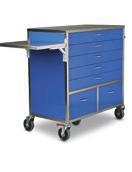 MEDICAl EQUIPMENT & CARTS Anaesthetic Carts GC0510 - SQ Series IV Set up Cart 5 x Drawers 125mm 2 x Half drawers 250mm deep Lift up shelf with Stainless Steel surface 125mm Ball bearing fork castors