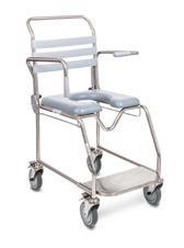 Bathroom Equipment Mobile Shower Commodes AE0970 - Shower Commode - Juvo - Sliding Footrest - Hybrid Reinforced backrest & arms, load bearing Swing-away arms, height adjustable Integral pan carrier