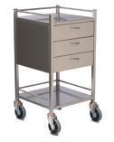 GD0980 900mm 490mm 970mm *Height is overall including castors SQ Series Dressing Trolley - 3 Drawer 3 x 125mm Drawers with full extension runners Full under bracing support for all shelves providing