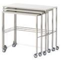 steel construction Satin finish Width Depth Height 630mm 600mm 1420mm GF0320 - Nest of 3 Tables Set of 3 Stack to occupy minimal space 75mm Castors 304 Grade Stainless steel