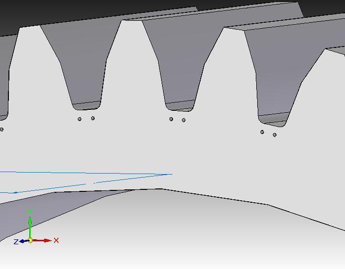 Figure-24 Finite Element Analysis of Gear Tooth having Final Position of Holes Fatigue failure of gear tooth is normally due to Tensile Stress at the Root Fillet, the Root Stress on the compressive