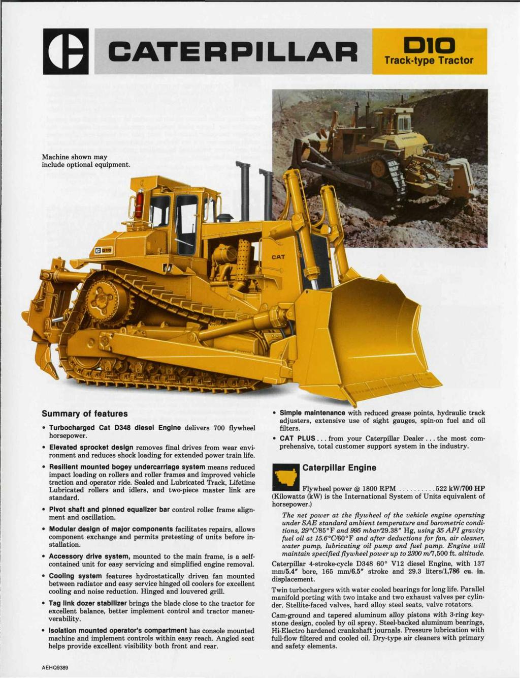 ^*^^ ' H "^ i A^H Track-type Tractor Machine shown may include optional equipment. Summary of features Turbocharged Cat D348 diesel Engine delivers 700 flywheel horsepower.