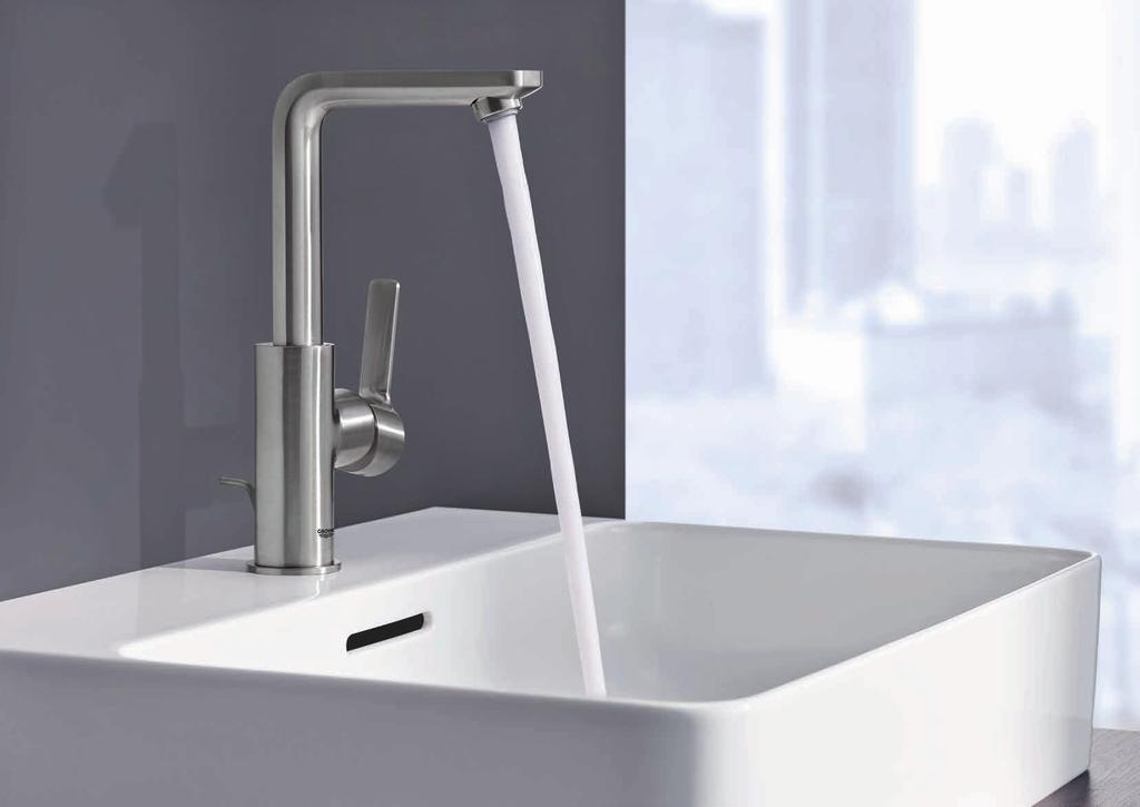 FEATURES & BENEFITS Increased spout height for enhaced comfort Watersaving and easy to clean GROHE EcoJoy SpeedClean mousseur.