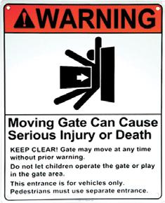 Always keep people, children and objects away from the gate while the gate is in operation. No one should cross the area of a moving gate. 4.