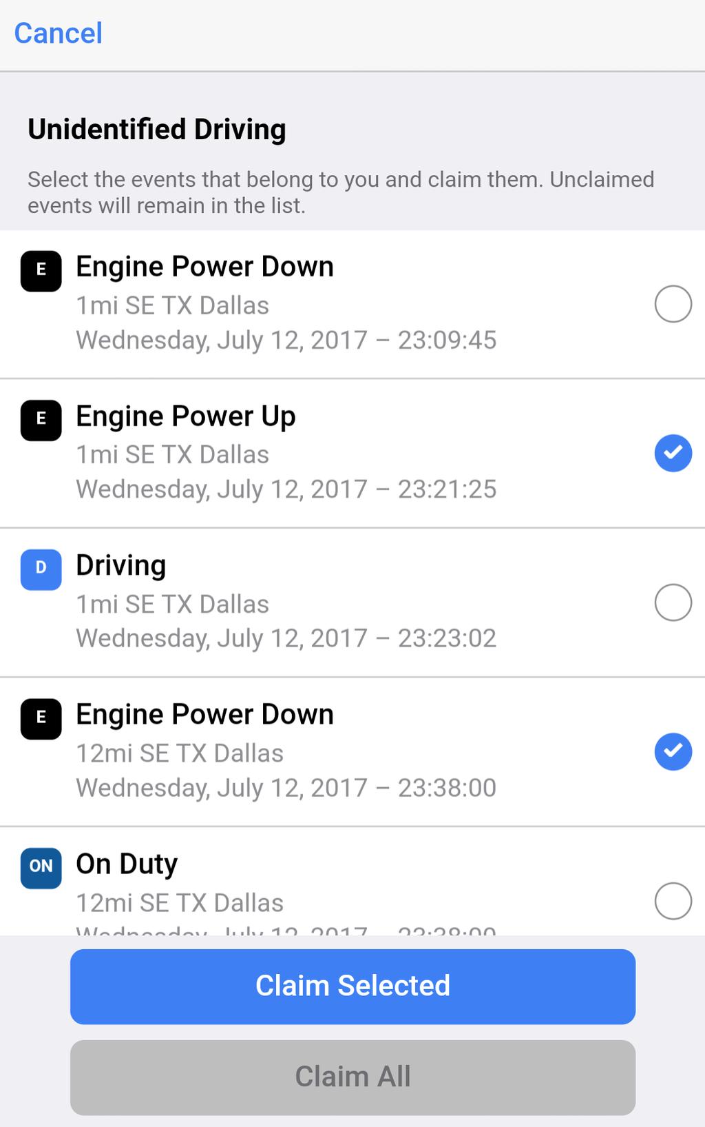 Claiming Unidentified Events Using the Inspector Mode If your vehicle has recorded any HOS events that are not assigned to a driver, The Inspector mode can be used by road side inspectors to view HOS