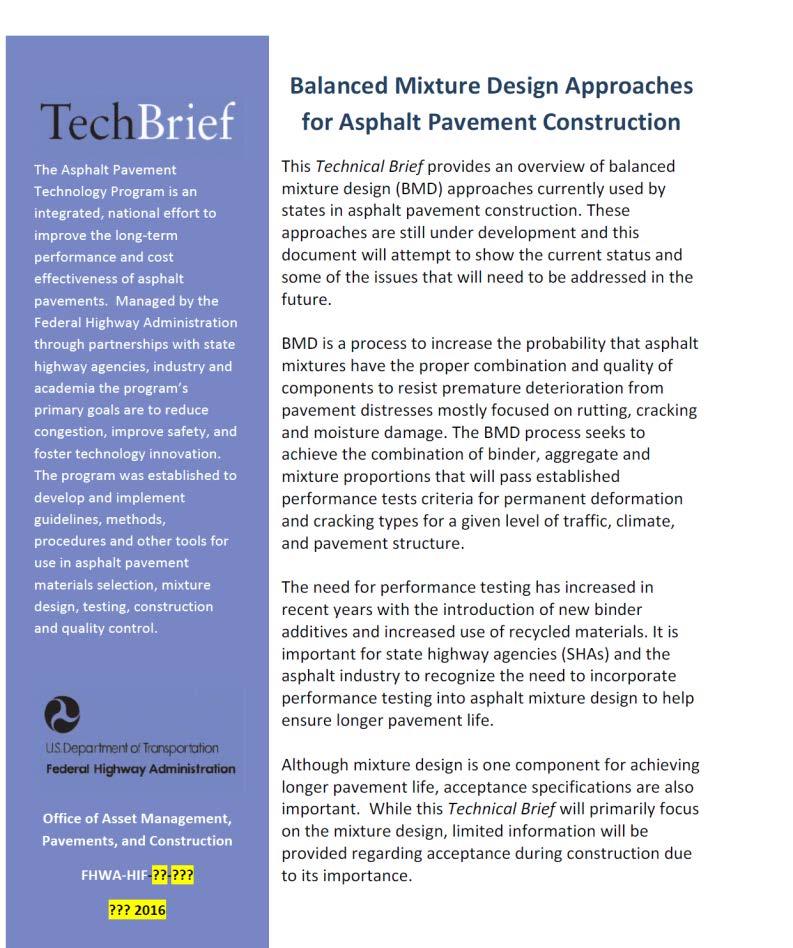 Additional information FHWA ETG developing TechBrief to provide