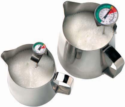Available with Ø25 mm dial x 130 mm probe or Ø45 mm dial x 130 or 175 mm probe. Each thermometer is supplied with a stainless steel jug mounting probe clip.