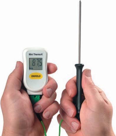 INDUSTRIAL THERMOMETERS MiniTherma K thermocouple thermometer interchangeable type K thermocouple probes water resistant offering IP65 protection The MiniTherma K thermometer is designed for