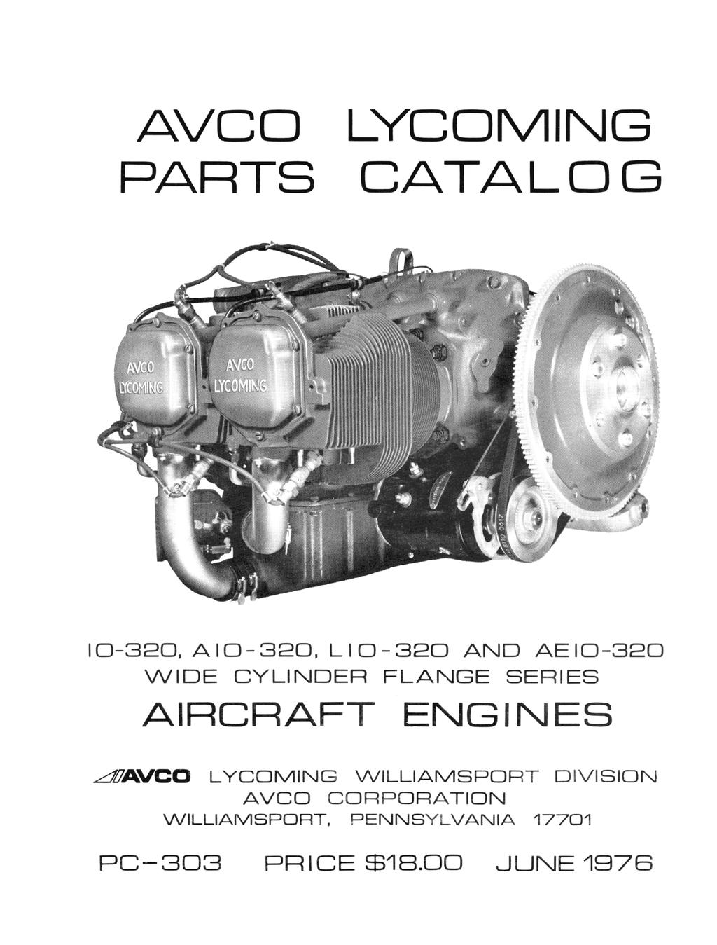 AVCO PARTS LYCOMING CATALOG 0-30, AIO-30, LIO-30 AND AEIO-30 WIDE CYLINDER FLANGE SERIES