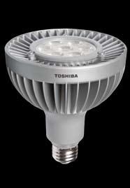 COMPLIANT e The Toshiba E-Core PAR38 is a high quality 120 VAC LED replacement lamp. The PAR38 is a highly efficient LED lamp which uses only 12.
