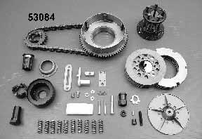 steel & fiber clutch plates with pressure plate assembly. Front compensator sprocket assembly includes all parts necessary for installation, including sprocket nut.